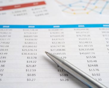 Pen on spreadsheet and graph paper Financial development Banki - KSDT • Accountants & Advisors