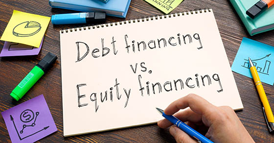 DebtFinancingVsEquityFinancingAreShownOnAPhoto